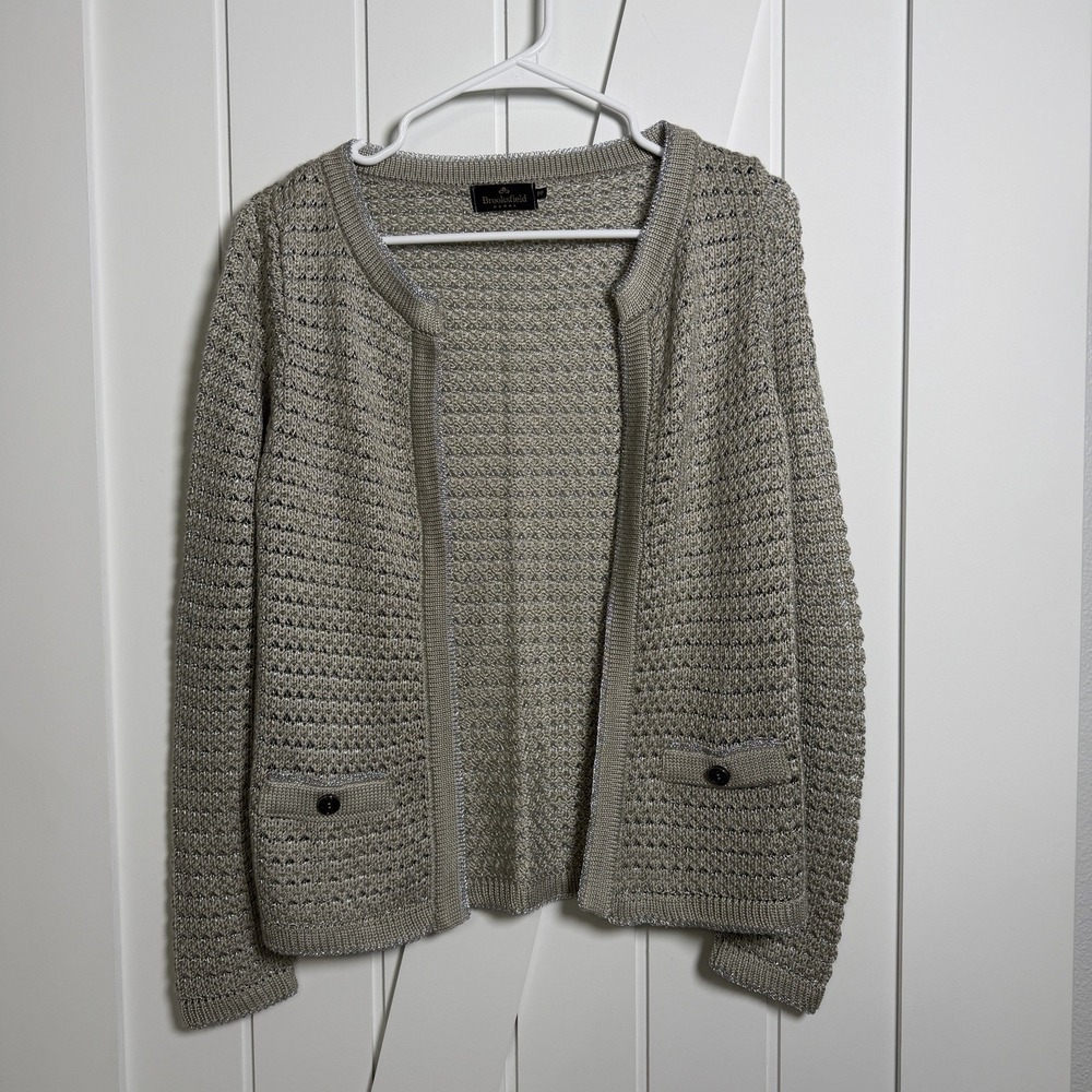 Brooksfield Donna beige metallic textured open-front cardigan Size XS/PP Preppy